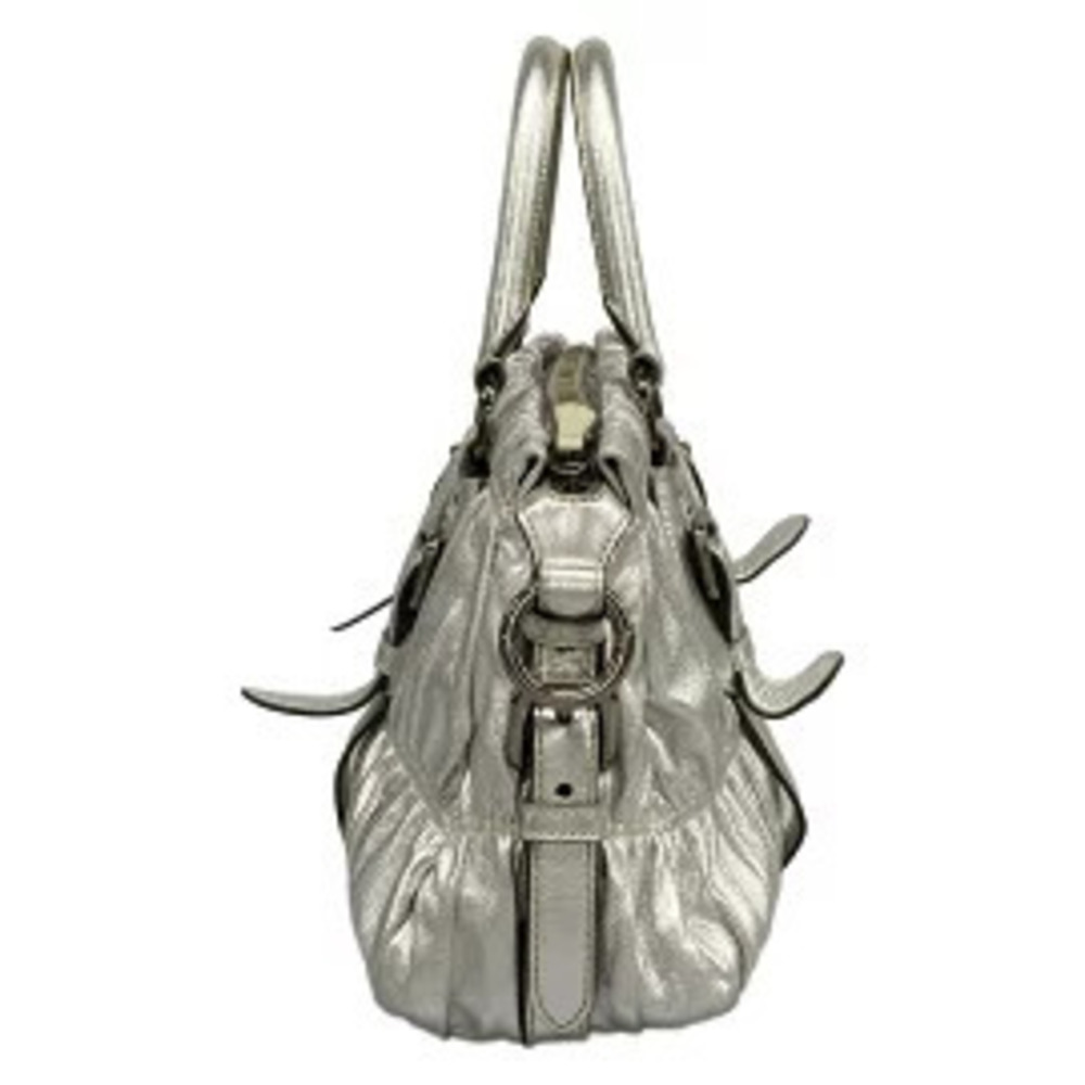 Prada Gathered Bag Handbag Silver Leather